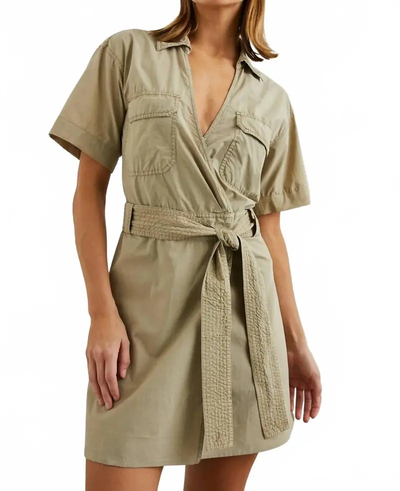 Natalie Sleek Tie-Belt Dress In Beige 1