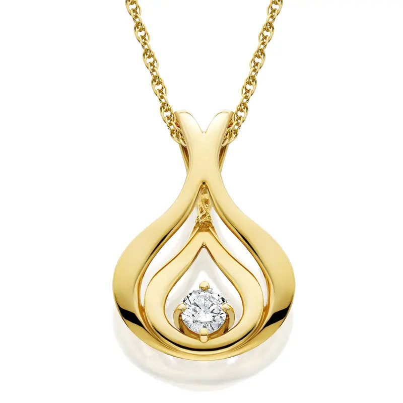 Natural Round-Cut Diamond Solitaire Pendant & Chain 10K Yellow Gold 5/8" Tall 1