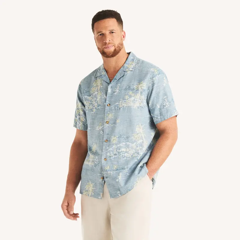 Nautica Mens Big & Tall Printed Short-Sleeve Camp Linen Shirt 1