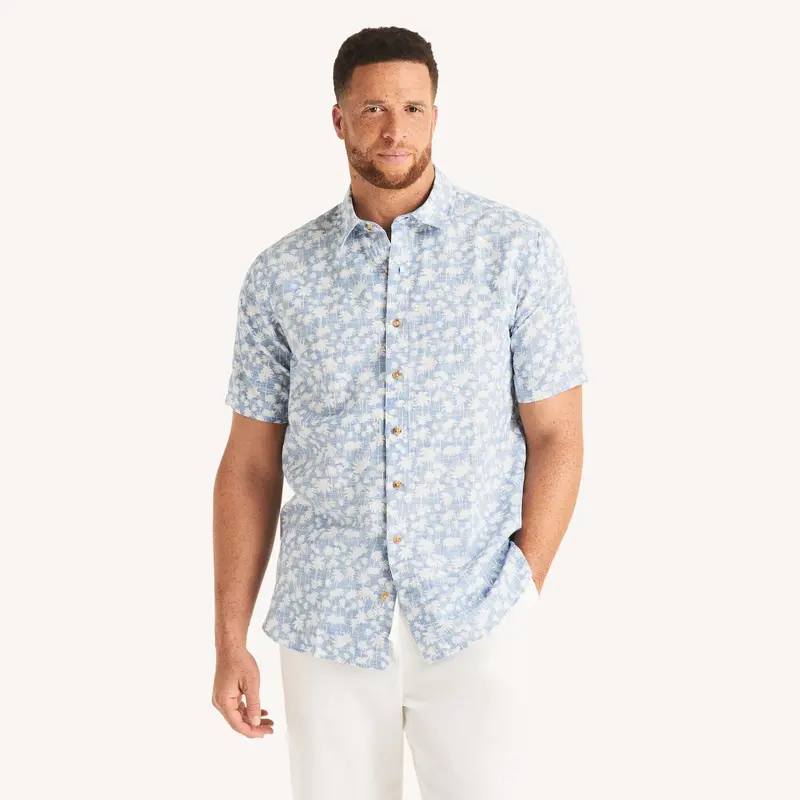 Nautica Mens Big & Tall Printed Short-Sleeve Linen Shirt 1