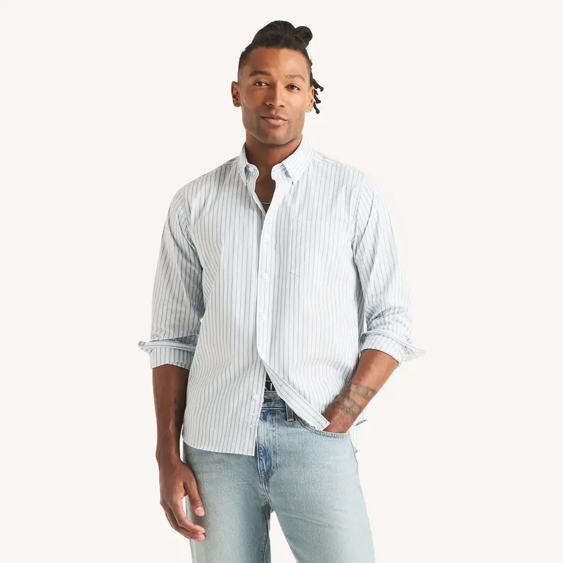 Nautica Mens Classic Fit Wrinkle-Resistant Striped Shirt 1
