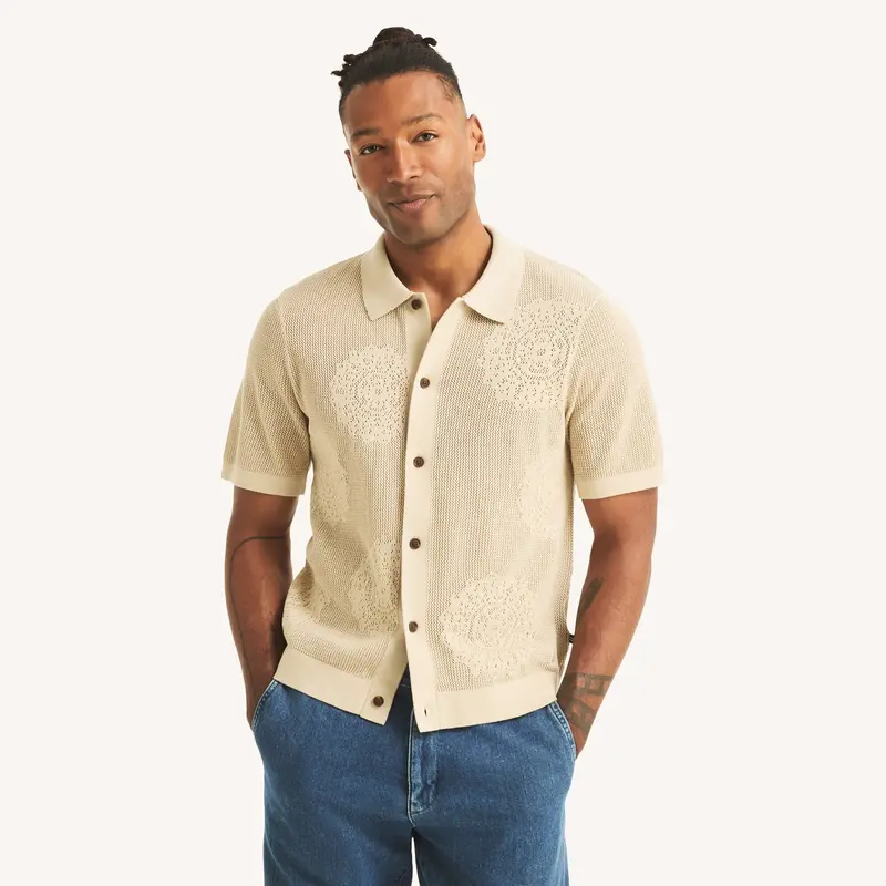 Nautica Mens Mesh Button-Front Sweater Polo 1