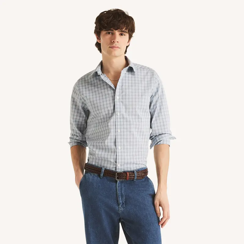 Nautica Mens Slim Fit Wrinkle-Resistant Plaid Shirt 1