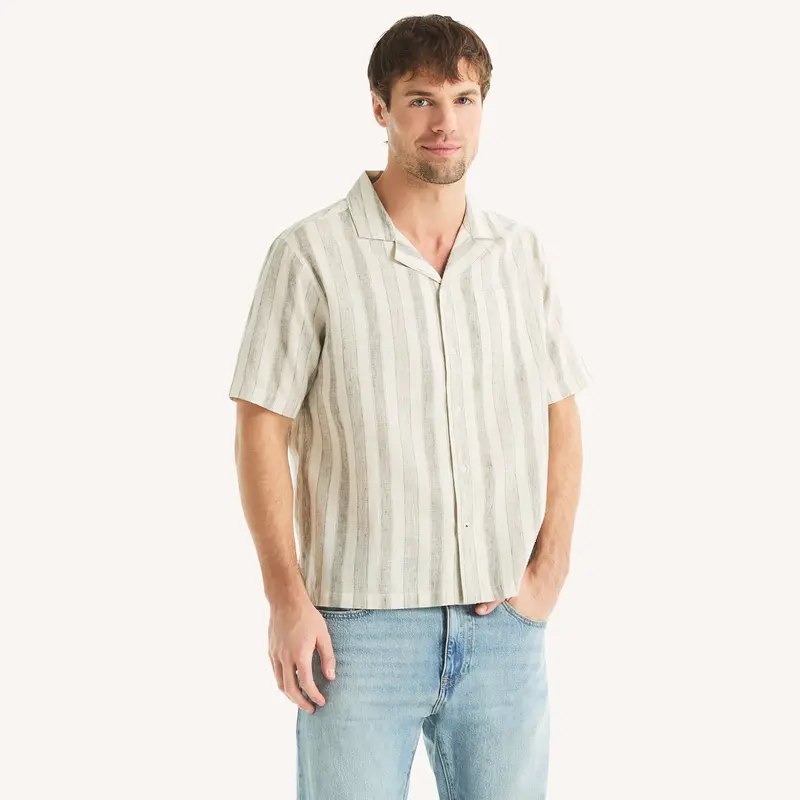 Nautica Mens Striped Short-Sleeve Camp Shirt 1