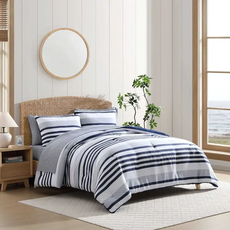 Nautica Palm Coast Stripe Blue Queen Comforter Set 1
