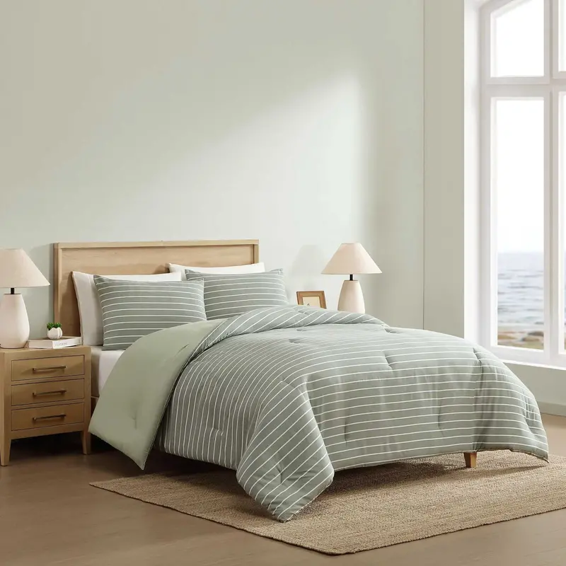 Nautica Park Stripe Green Full/Queen Comforter Set 1