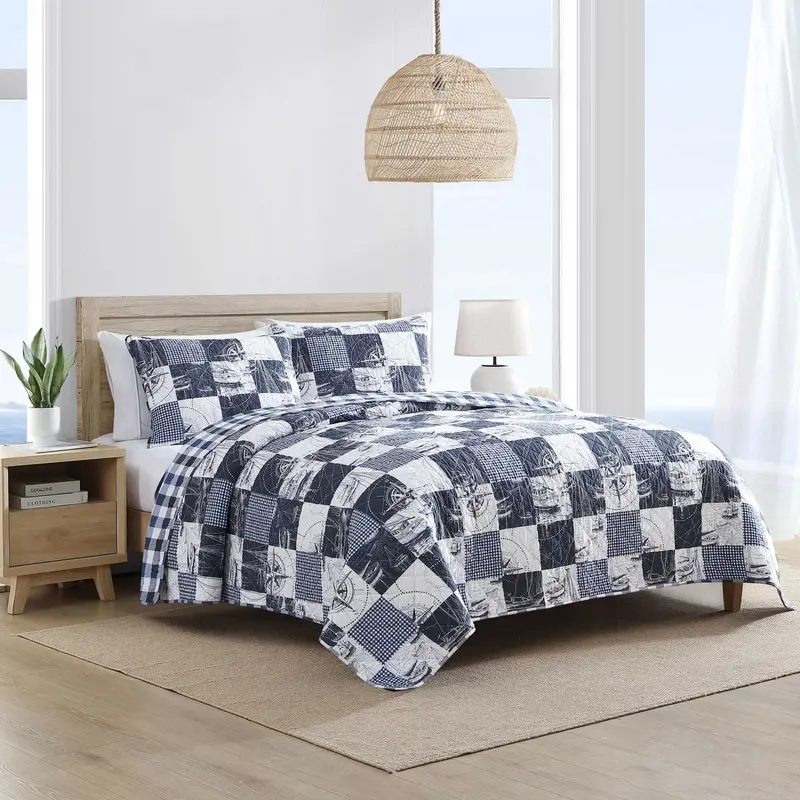 Nautica Sailor's Patchwork Blue Full/Queen Quilt Set 1