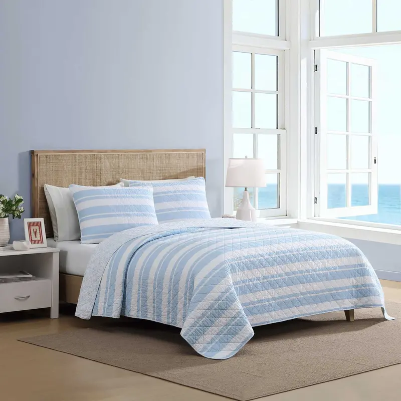 Nautica Seafront Stripe Blue Twin Quilt Set 1