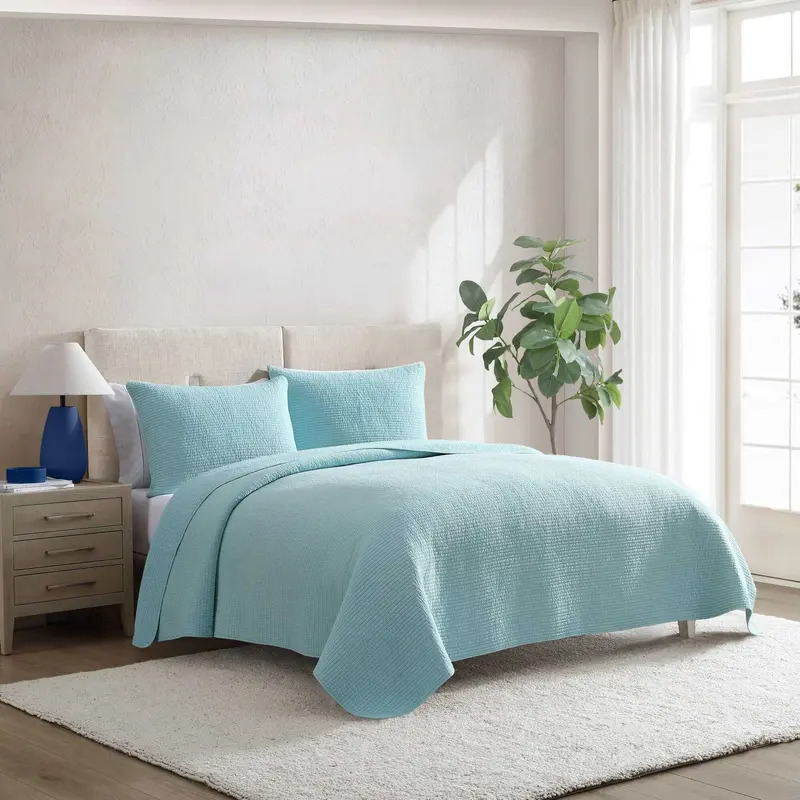 Nautica Seashore Stitch Green King Quilt Set 1