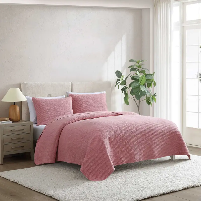Nautica Seashore Stitch Pink King Quilt Set 1