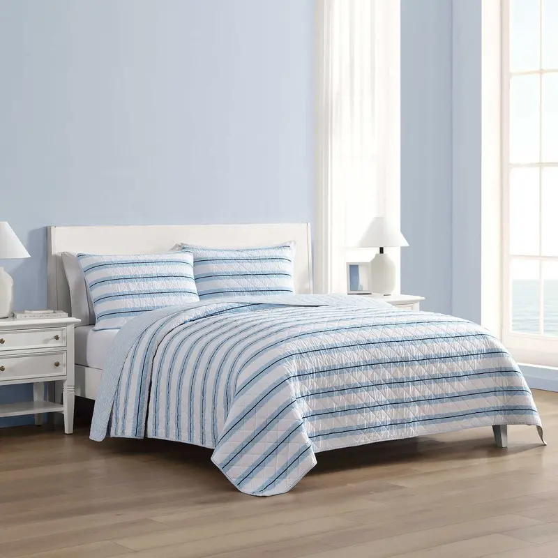 Nautica Tim Stripe Blue Twin Quilt Set 1