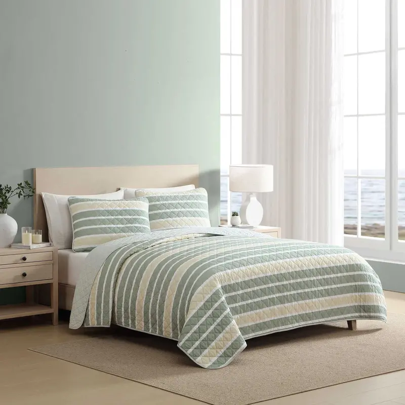 Nautica Varadero Stripe Green King Quilt Set 1