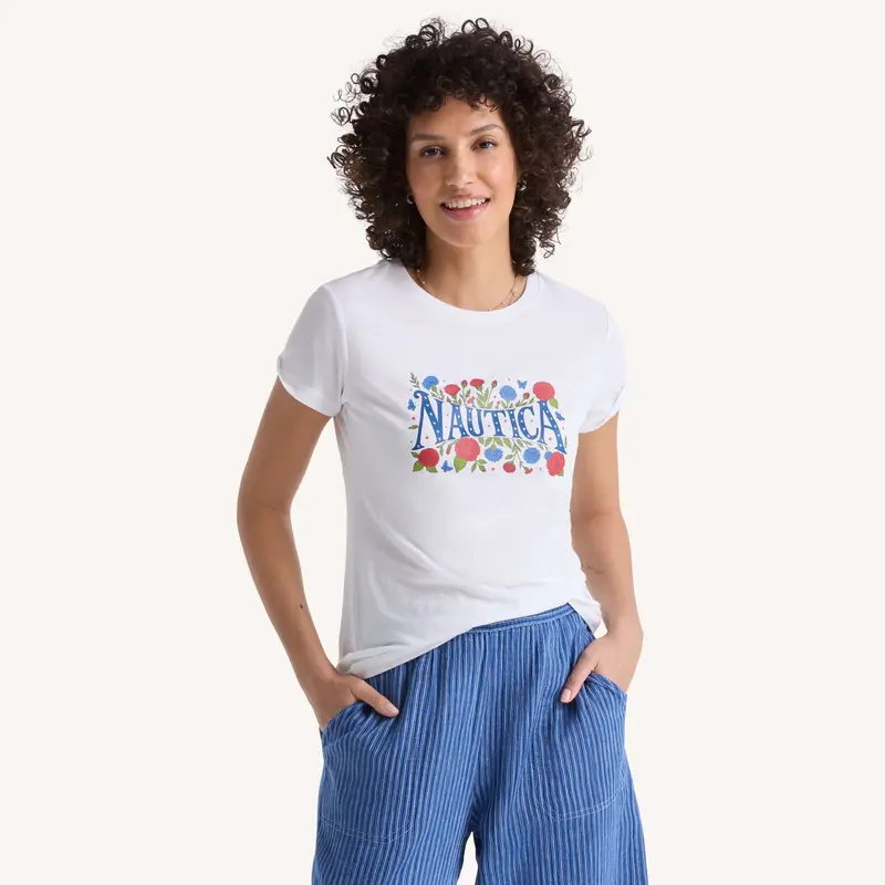 Nautica Womens Americana Floral Studded Graphic T-Shirt 1