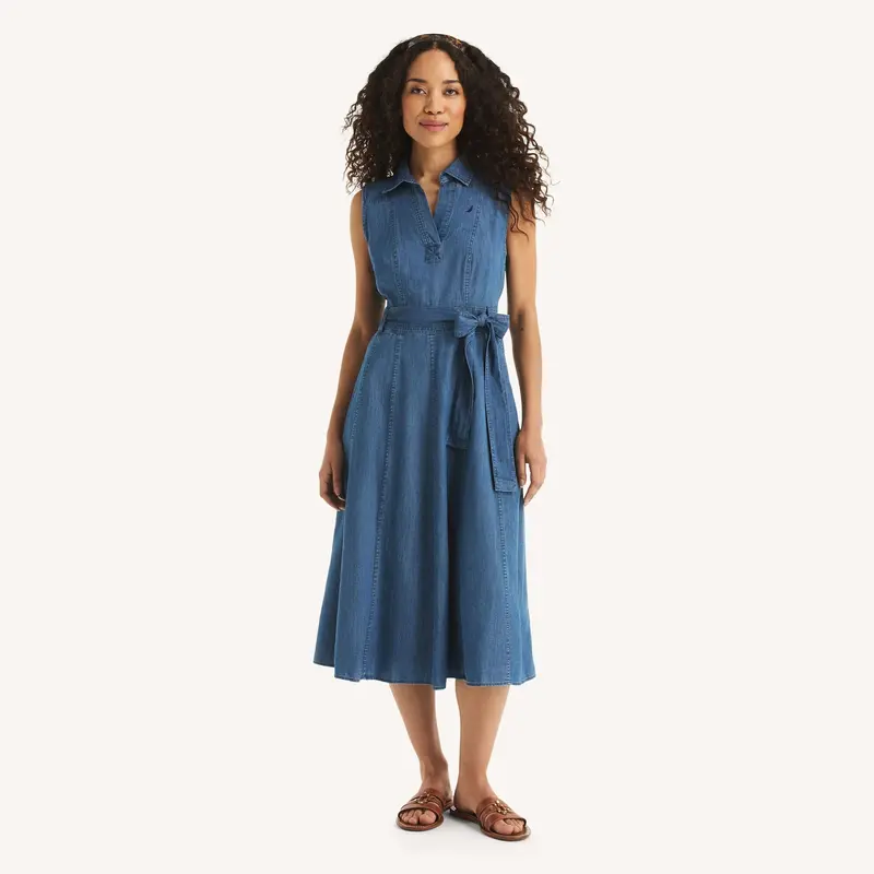 Nautica Womens Chambray Shirt Dress 1
