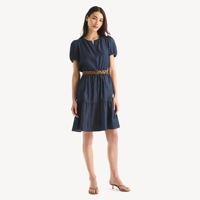 Nautica Womens Chambray Tiered Dress 1