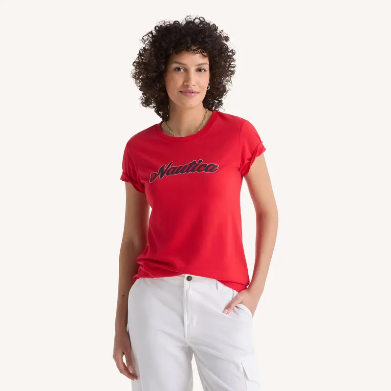 Nautica Womens Foil Heritage Logo Graphic T-Shirt 1