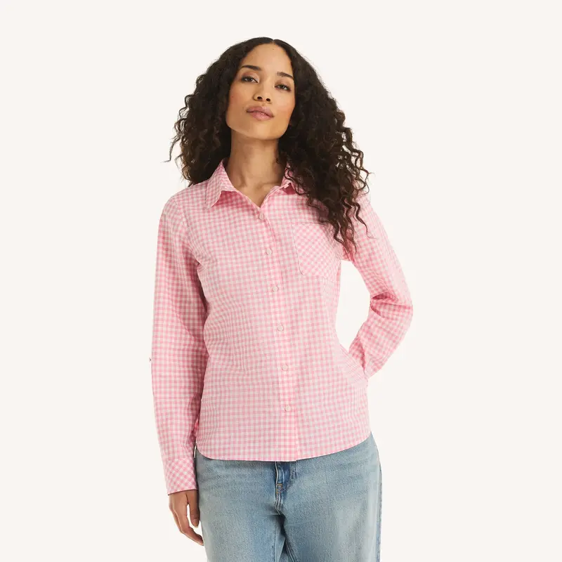 Nautica Womens Gingham Button-Up Shirt 1