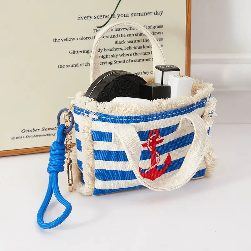 Nautical Anchor Mini Canvas Tote Bag Keychain Bag Charm 1