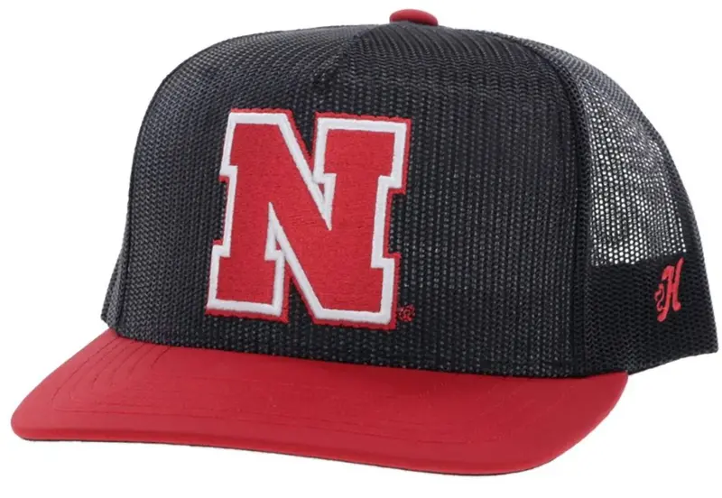 Nebraska Team N 5-Panel Mesh Trucker Snapback Cap In Black/Red 1