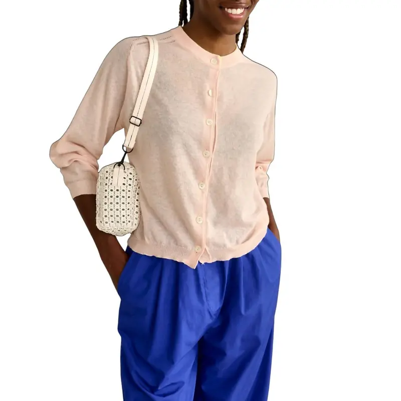 Neeta Button Up Crew Sweater Top In Light Rose 1
