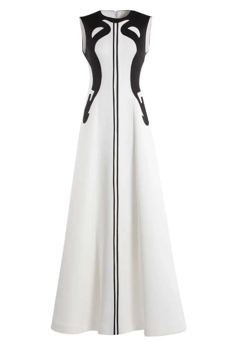 Neoprene Dress With Abstract Contrast Cuts 1