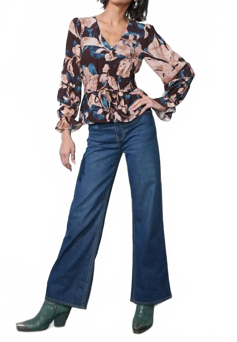 Nicki Printed V-Neck Blouse In Mulberry Combo 1