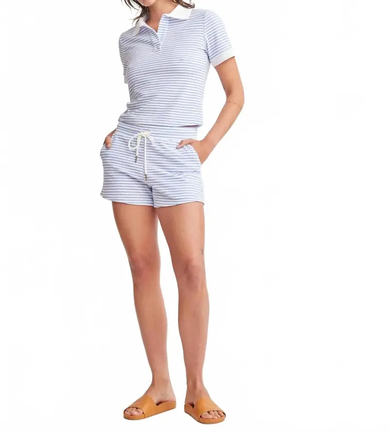 Nicole Drawstring Shorts In Blue Stripe 1