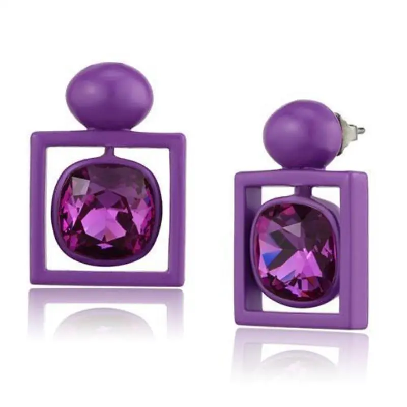 No Plating Stainless Steel Earrings With Top Grade Crystal In Fuchsia 1