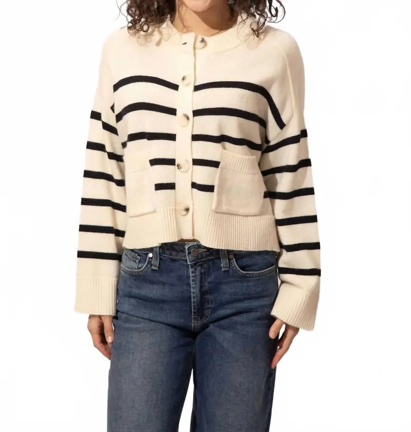 Nora Cardigan In Navy White Stripe 1