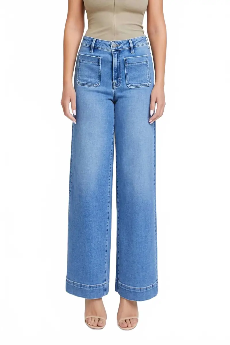 Nori Front Pocket Wide Leg Jeans In Medium Blue 1