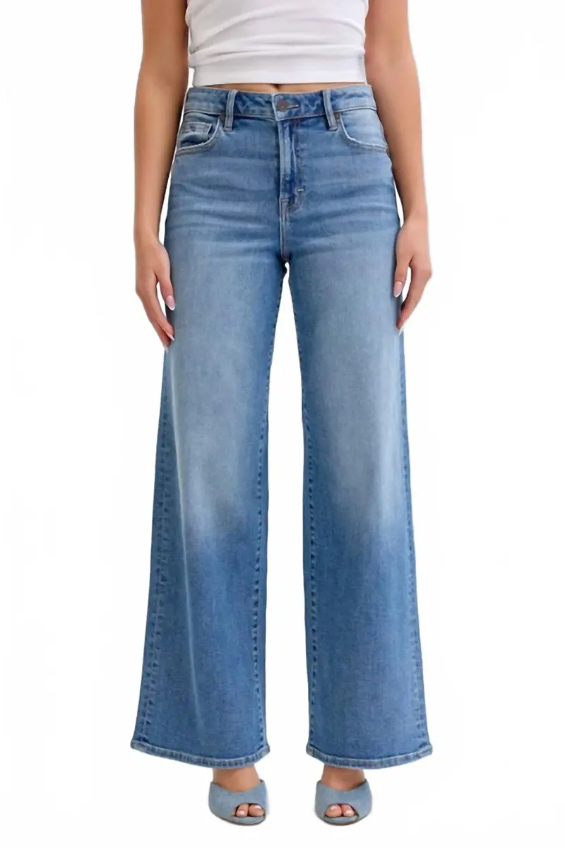Nori High Rise Wide Leg Jeans In Medium Blue 1