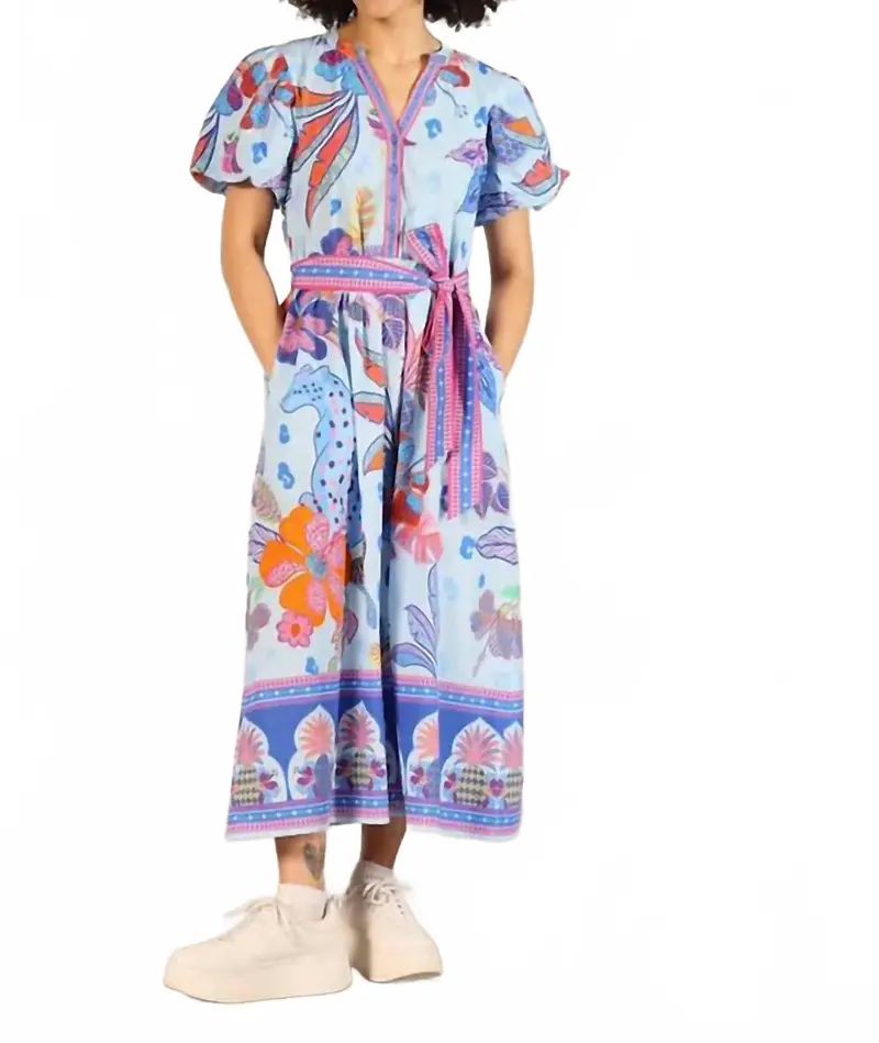 Nova Midi Dress In Azure Safari 1