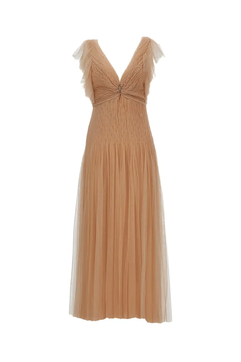 Nude Tulle Long Evening Dress 1
