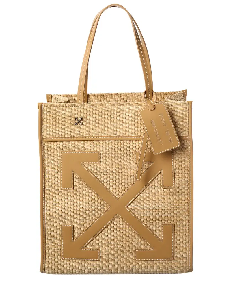 Off-White Boxy Large Straw & Leather Tote 1