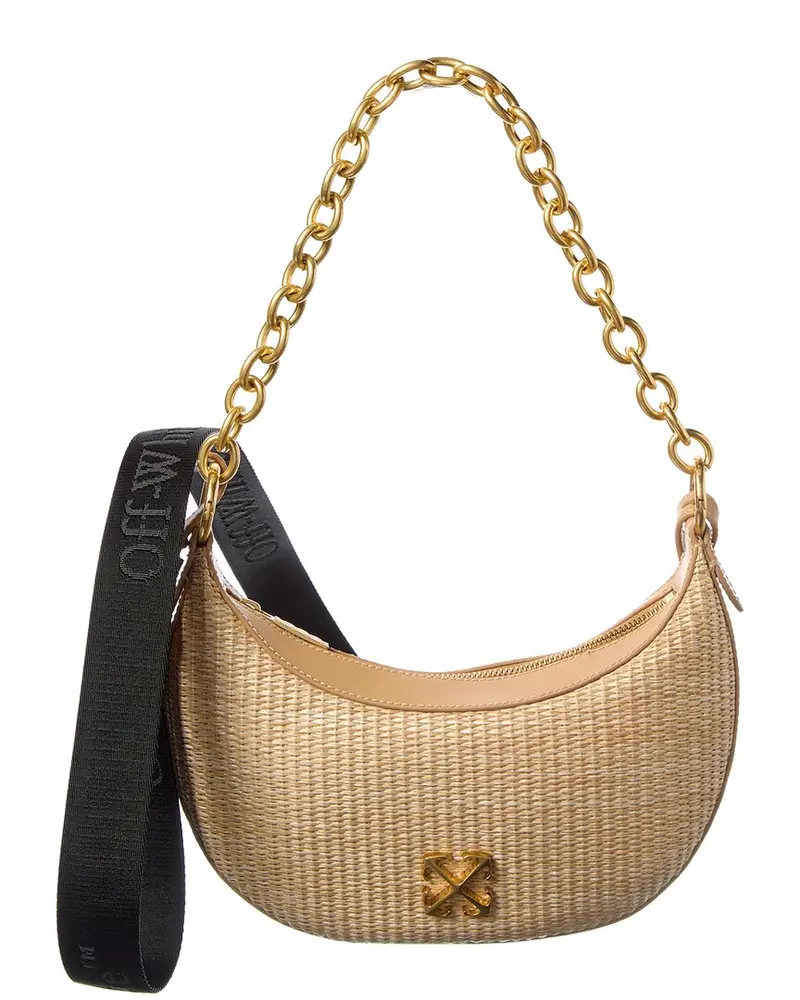 Off-White Hemisphere Straw & Leather Shoulder Bag 1