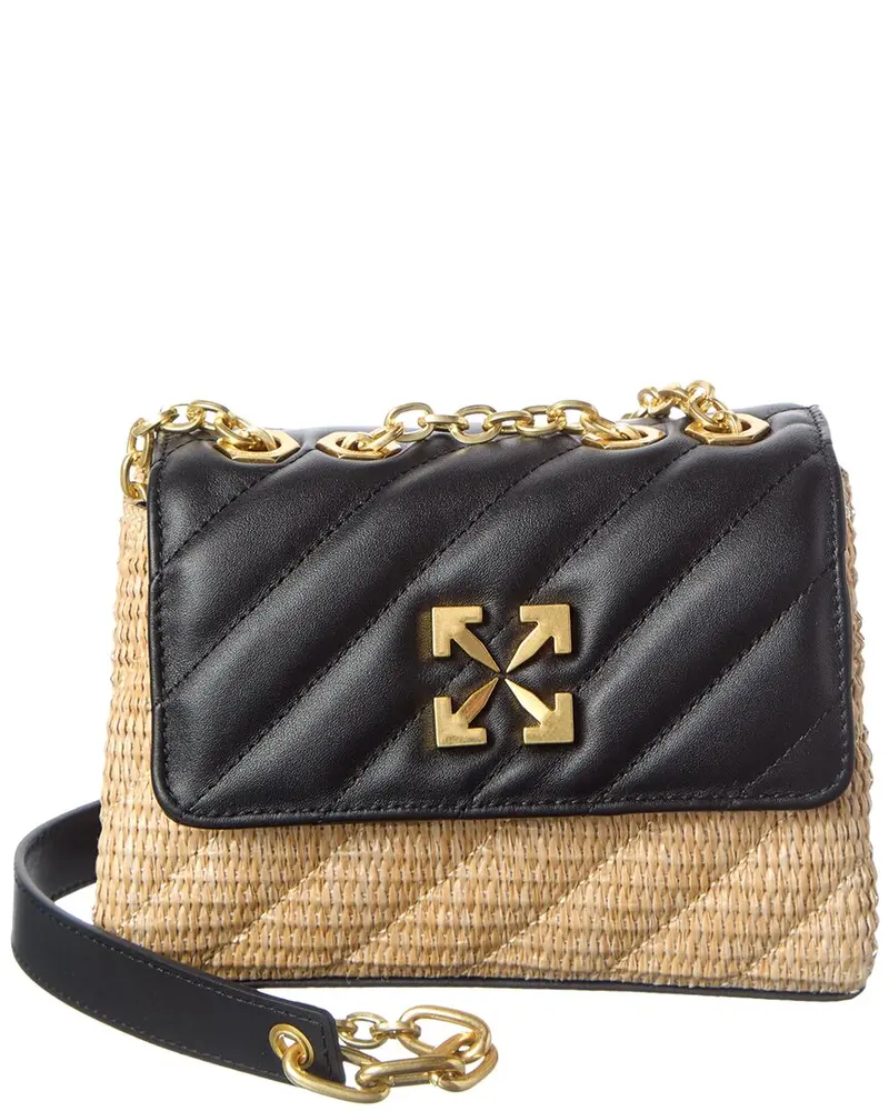 Off-White Jackhammer Straw & Leather Shoulder Bag 1