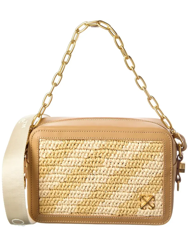 Off-White Medium Straw & Leather Camera Bag 1