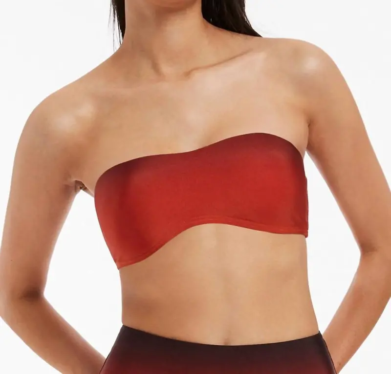 Oia Sunset Minimal Bandeau Bikini Top In Burnt Orange 1