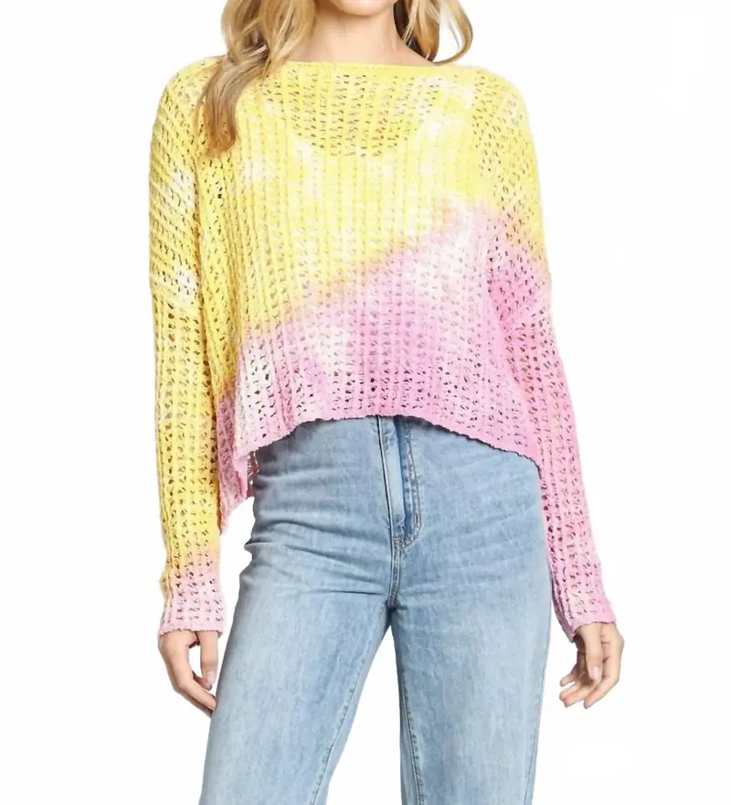 Ombré Open Stitch Cotton Blend Sweater In Yellow/Pink Multi 1