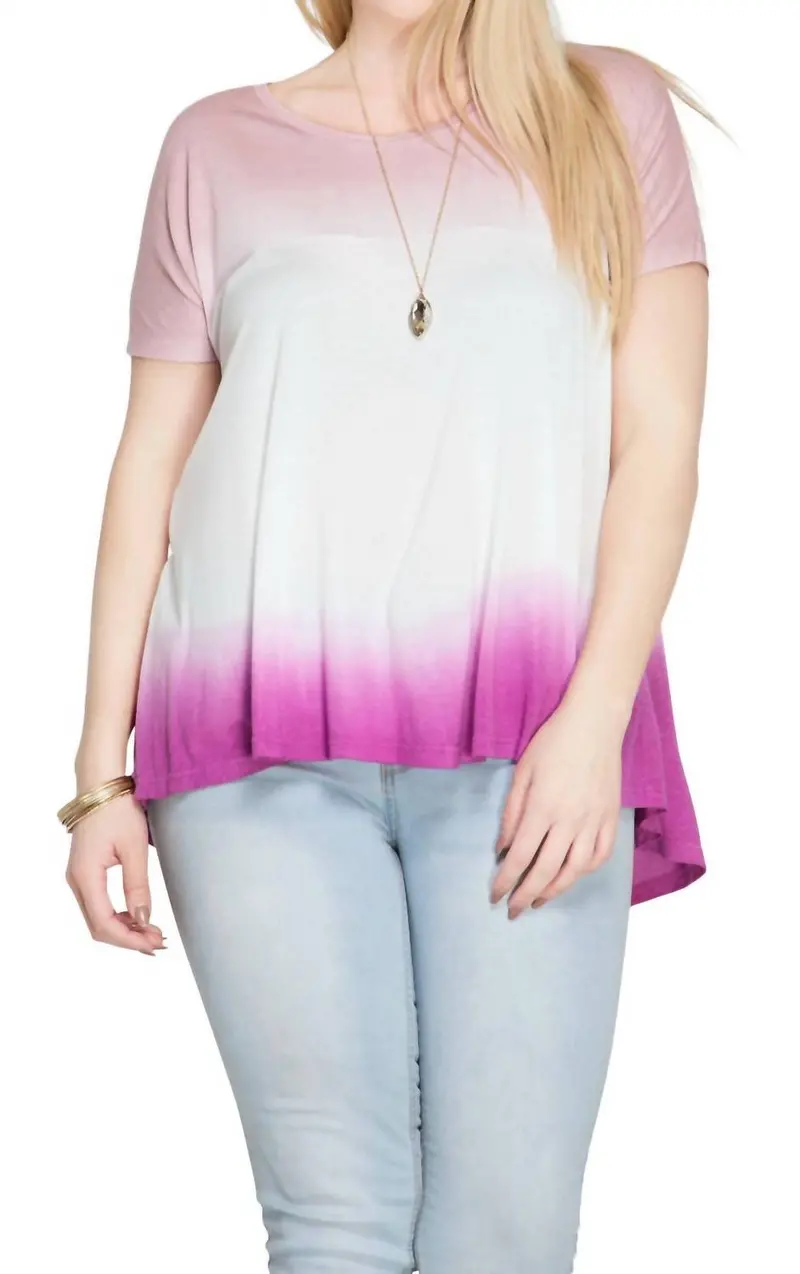 Ombre Short Sleeve Tunic Top In Magenta 1