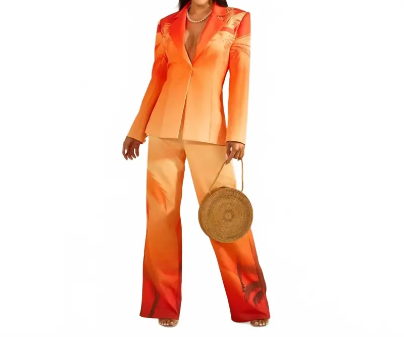 Ombre With Palm Tree Print Jacket Set In Orange 1