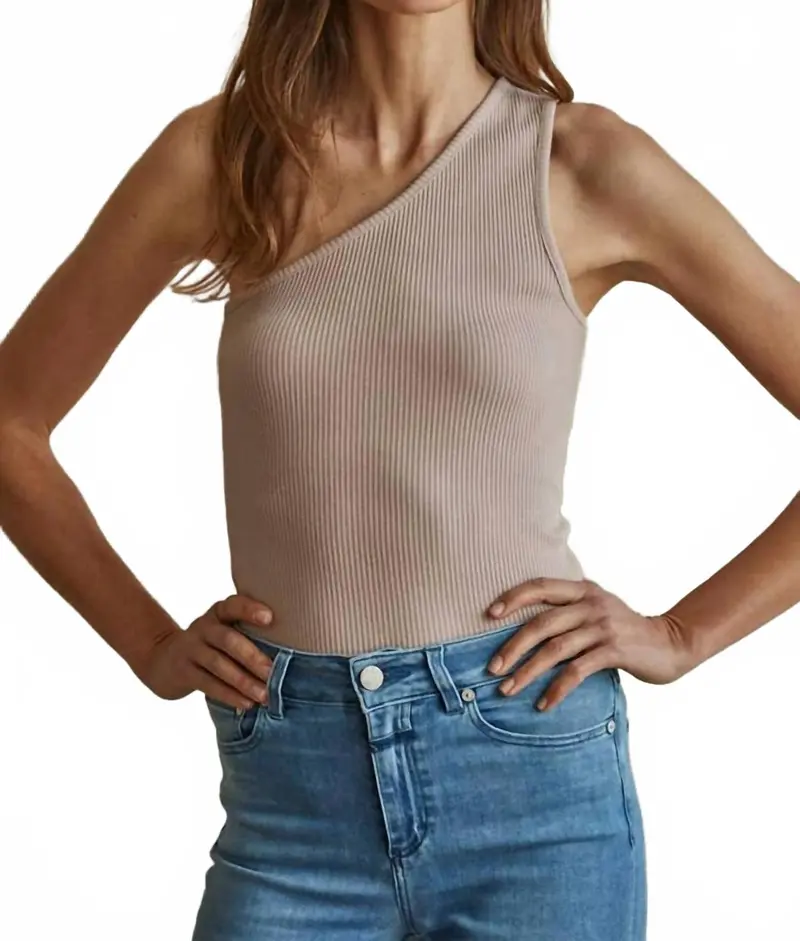 One Shoulder Fitted Ribbed Crop Top In Mocha 1