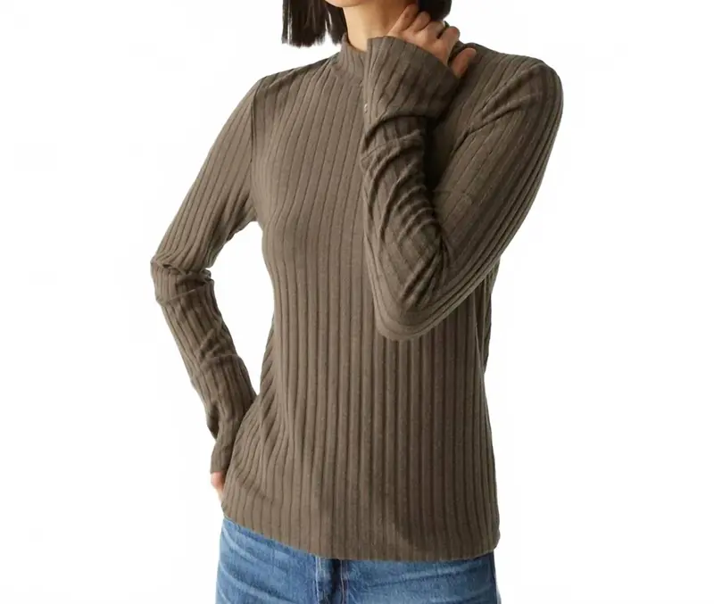 Opal Ribbed Mock Neck Top In Olive 1