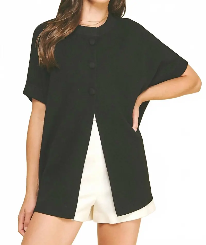 Open Front Knit Cape Cardigan In Black 1