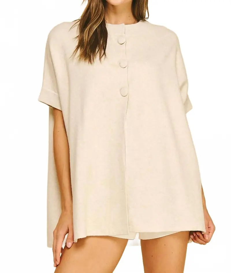 Open Front Knit Cape Cardigan In Cream 1