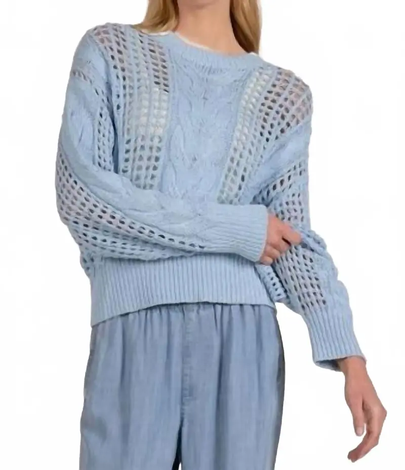 Open Knit Crewneck Sweater In Light Blue 1