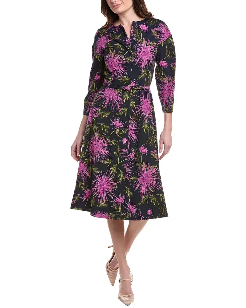 Oscar De La Renta Zip Front Chrysanthemum Midi Dress 1