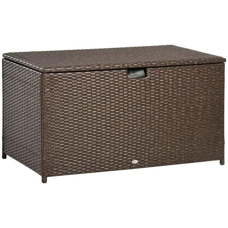 Outdoor Deck Box, Pe Rattan Wicker With Liner, Hydraulic Lift, And A Handle For Indoor, Outdoor, Patio, Pool, Toys, Garden Tools, Brown 1