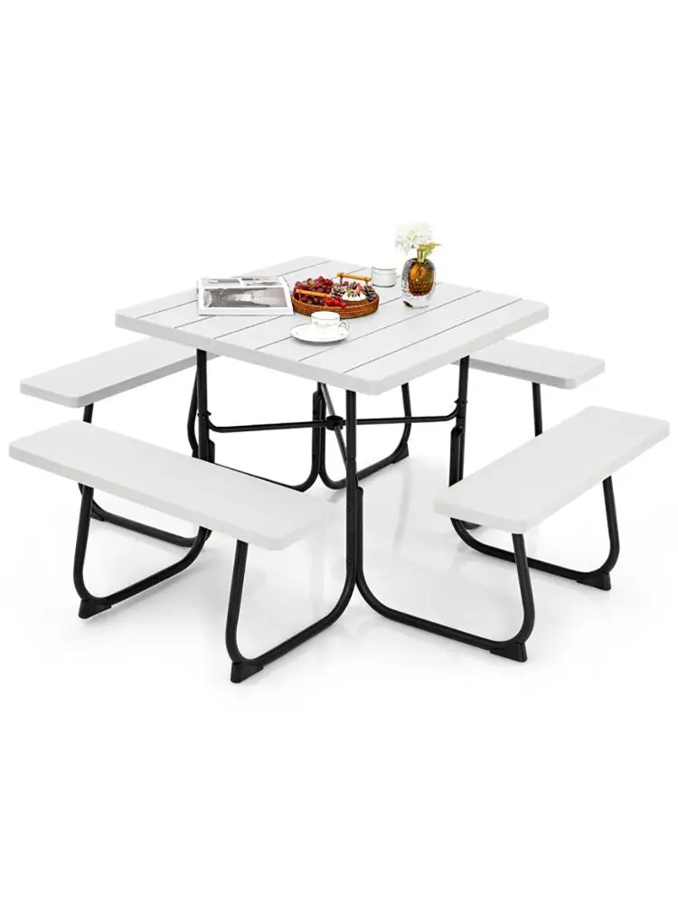 Outdoor Picnic Table With 4 Benches And Umbrella Hole 1