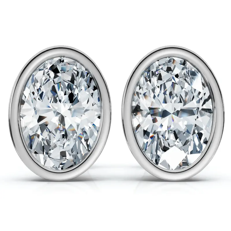 Oval Cut Diamond Bezel Studs 14K Gold Lab Grown Size: Medium 1